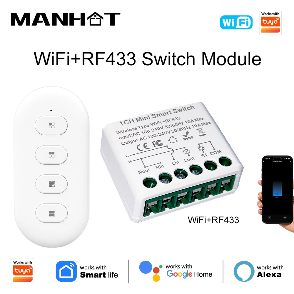 Home Automation Diy - Interrupteurs intelligents Tuya WIFI 10A, interrupteurs